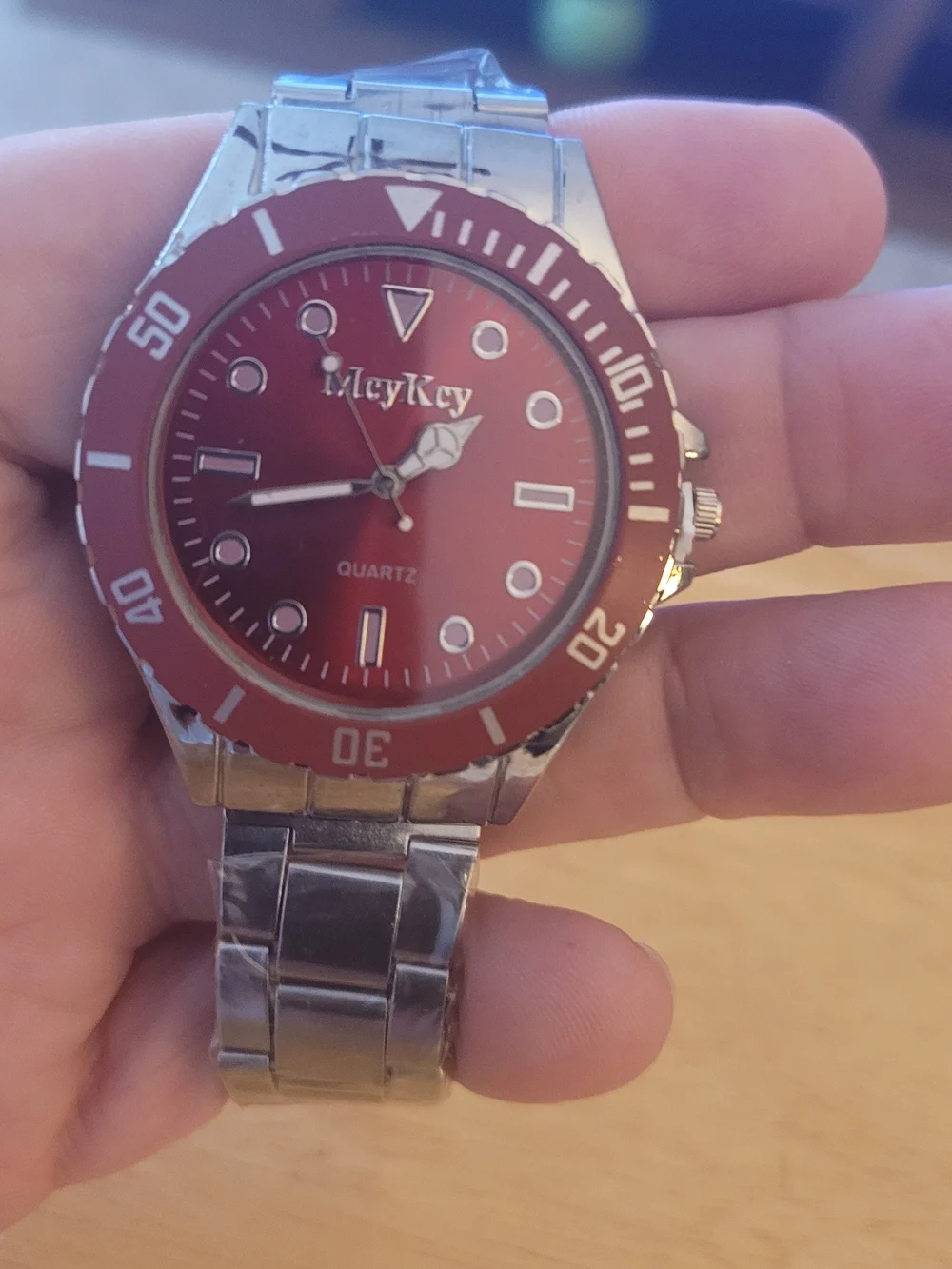 MyKey Red Dial Stainless Steel Quartz Watch